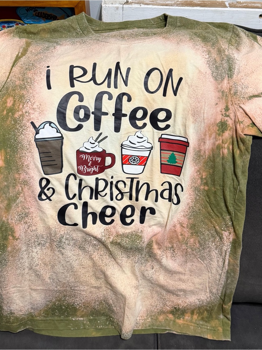 Kids Christmas Coffee Tee - Green and Cream